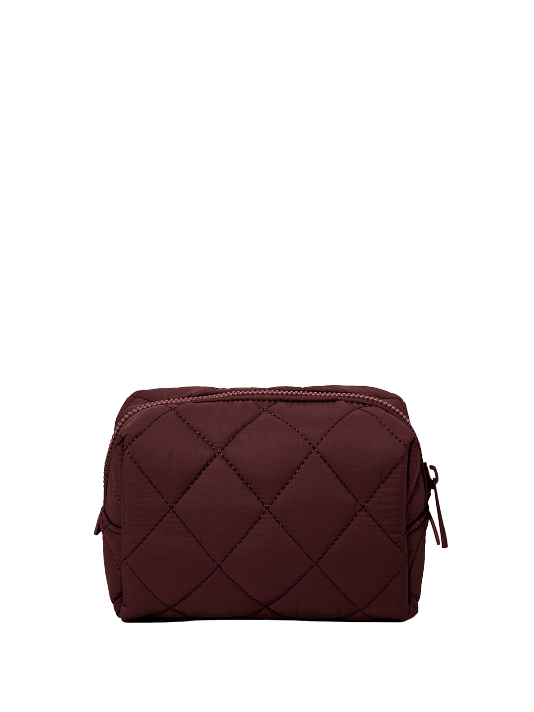 Quilted brown cosmetic bag on a transparent background