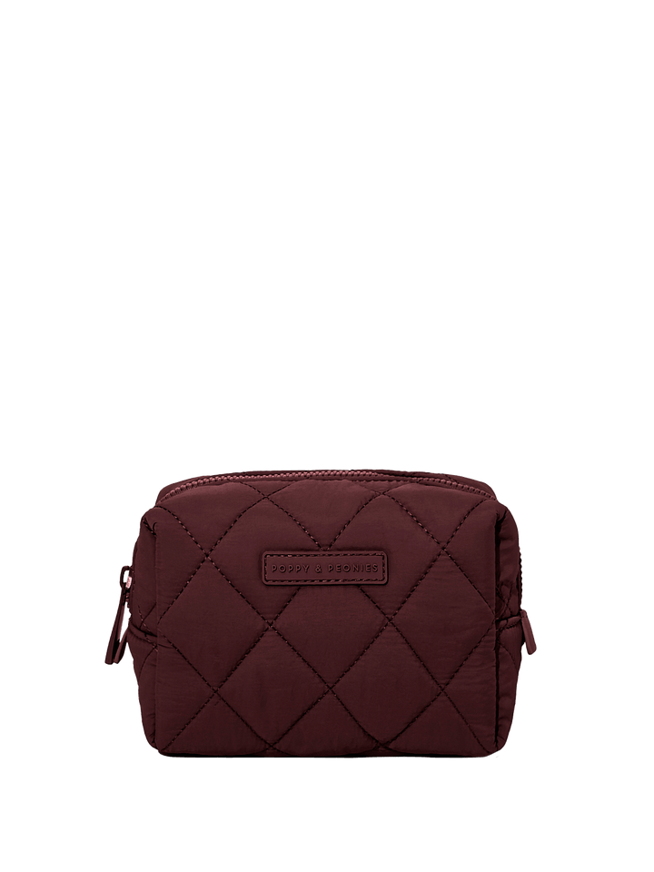 Quilted brown makeup bag
