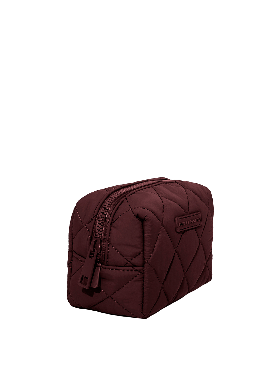 Brown quilted cosmetic bag on a transparent background