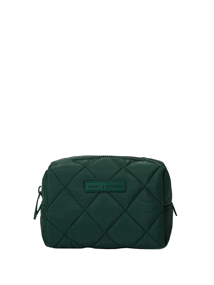 Green quilted makeup bag
