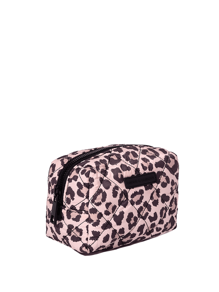 Leopard print makeup bag with a black zipper