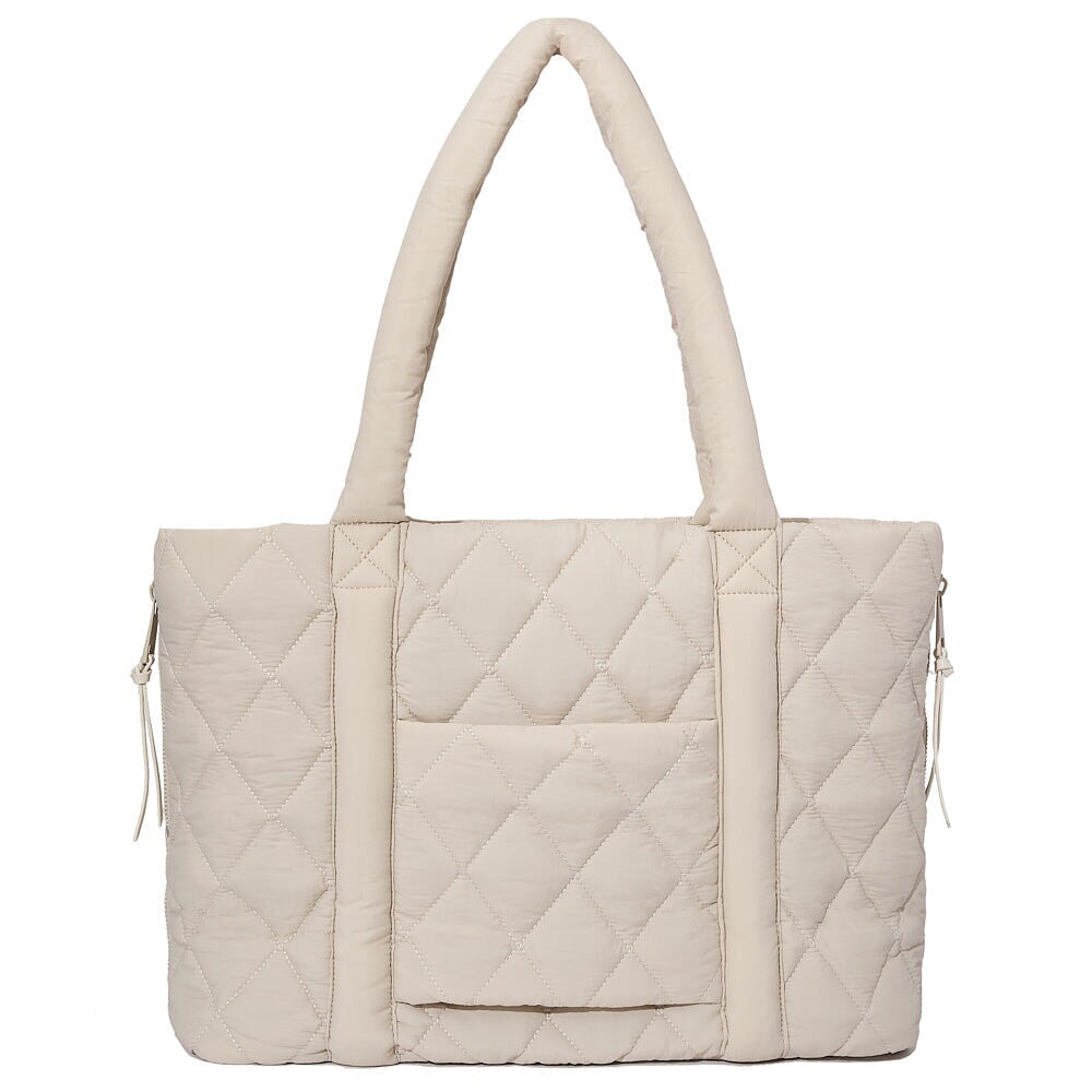 back of a cream quilted Poppy and Peonies tote bag