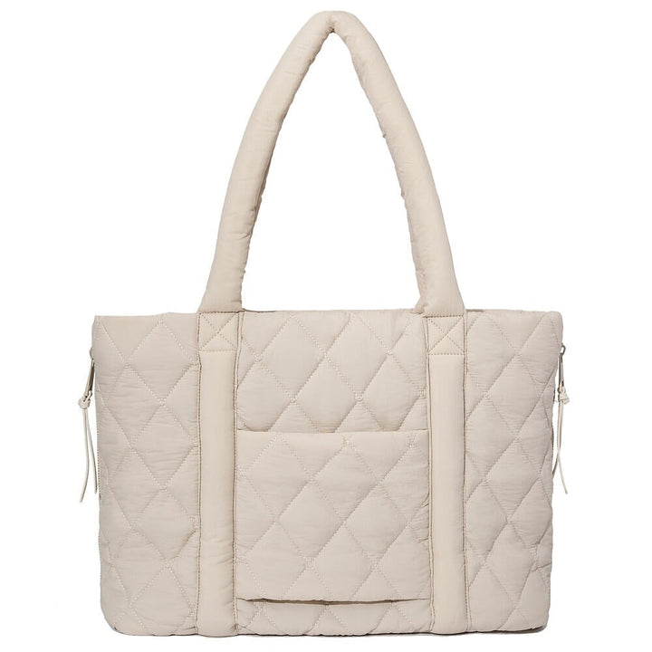 back of a cream quilted Poppy and Peonies tote bag