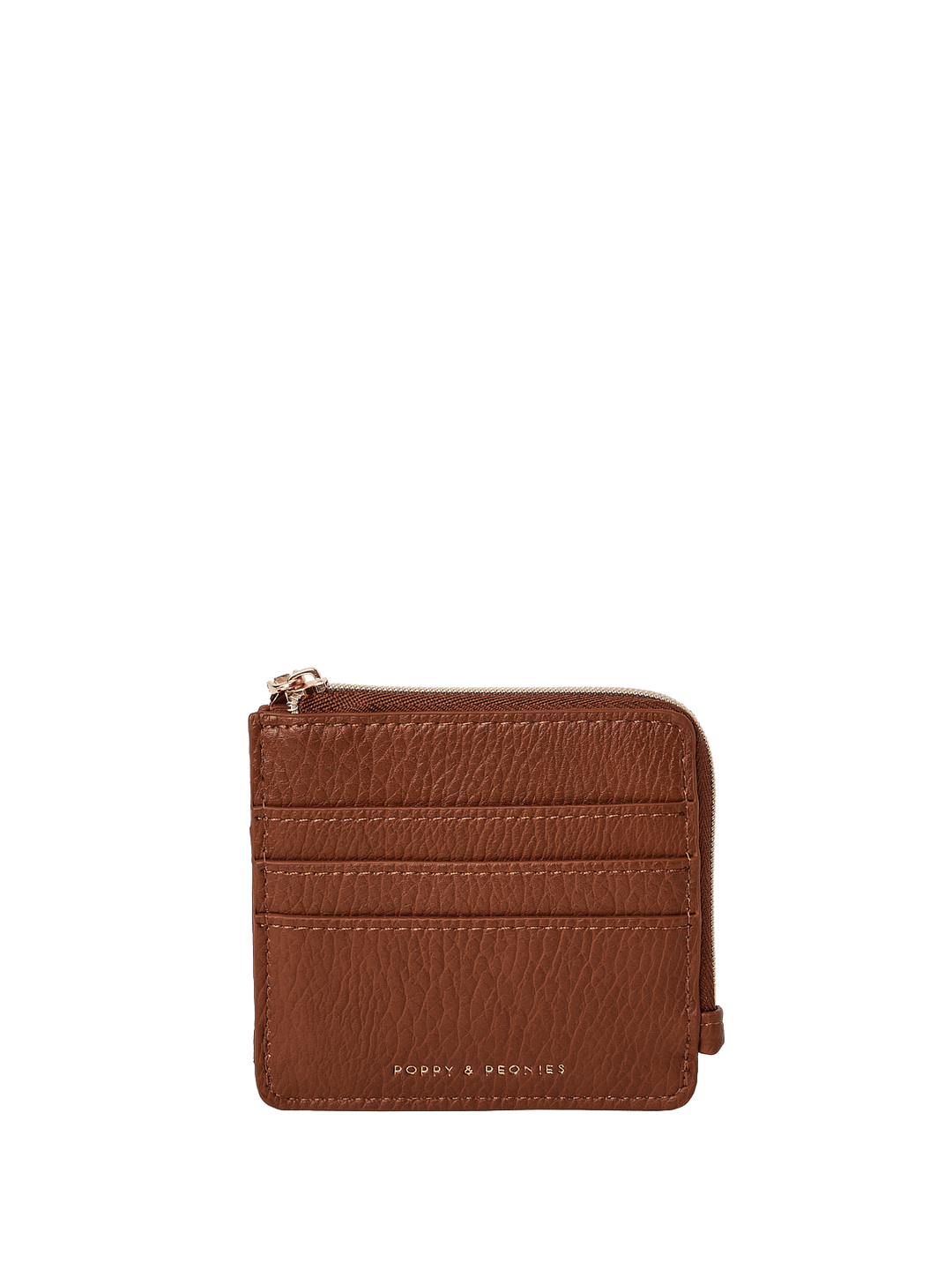 Brown vegan leather wallet with a brand logo on a transparent background