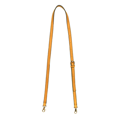 A mustard yellow removable crossbody strap with metal hardware.