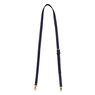 A navy-colored removable crossbody strap with metal hardware.