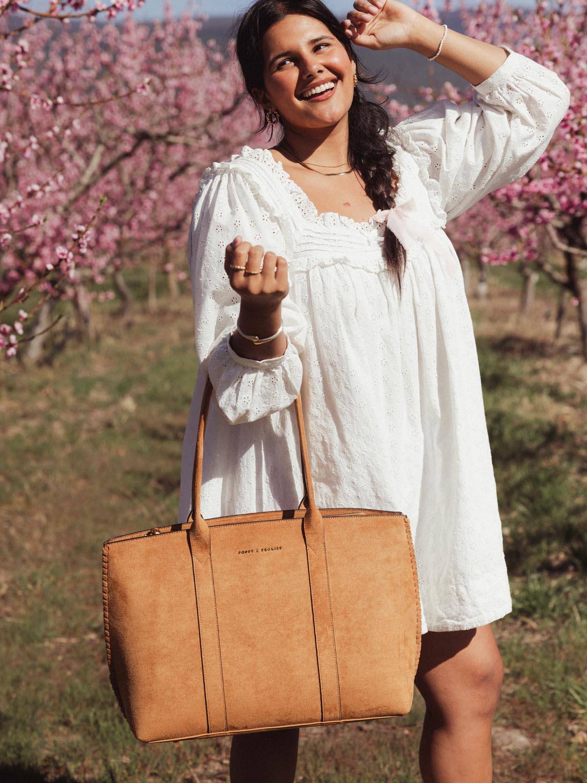 The Meadow Tote Cognac Suede | Poppy and Peonies – www