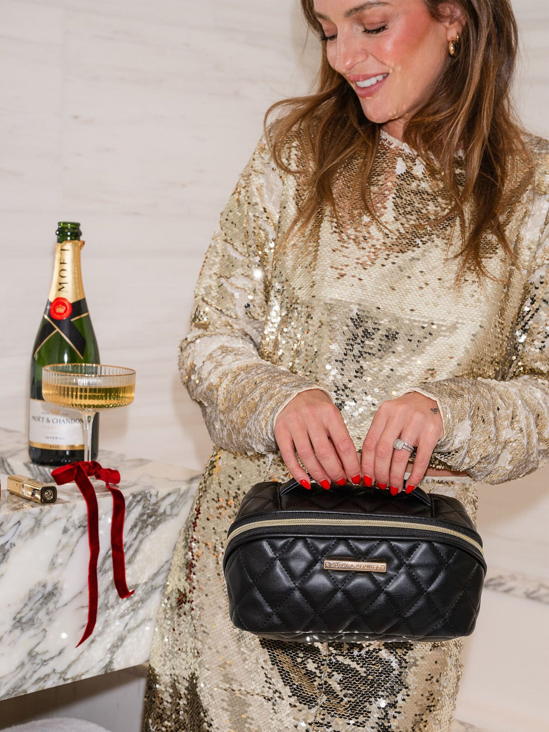 Open and Glow Cosmetic Quilted Black