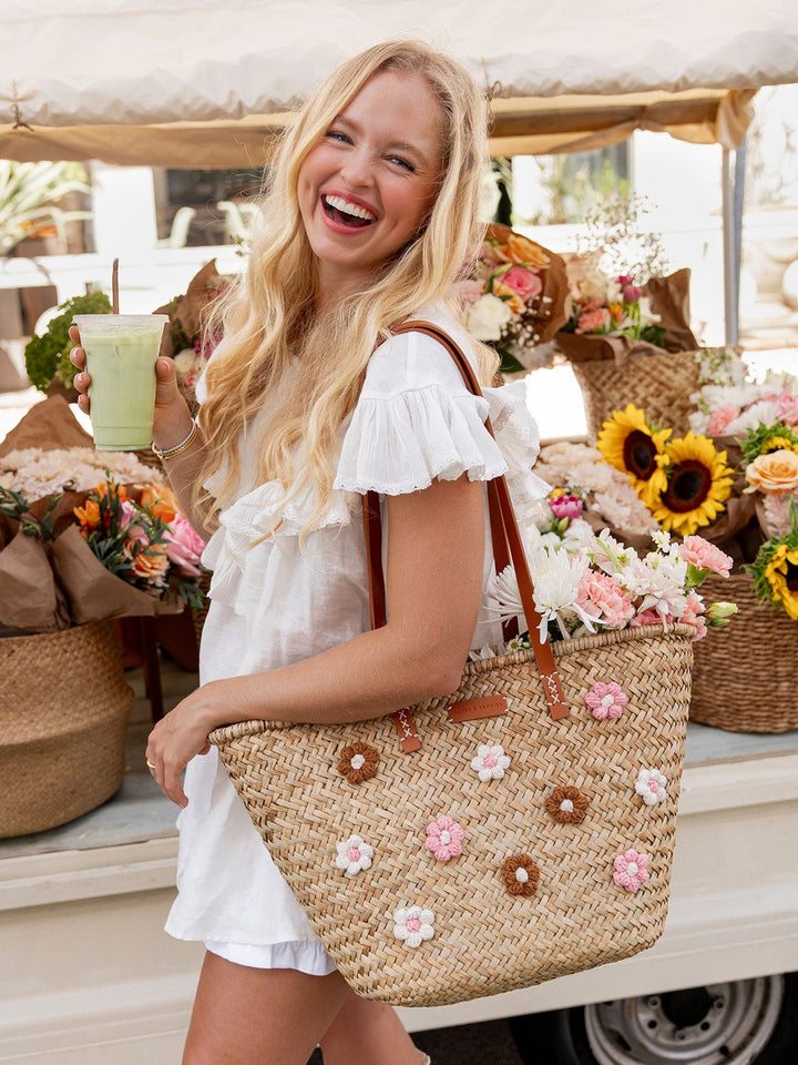 Just Picked Straw Tote Spring Floral