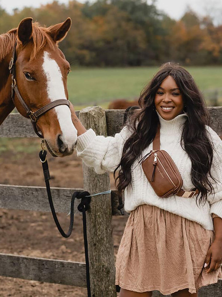 On The Run belt bag vegan leather chestnut