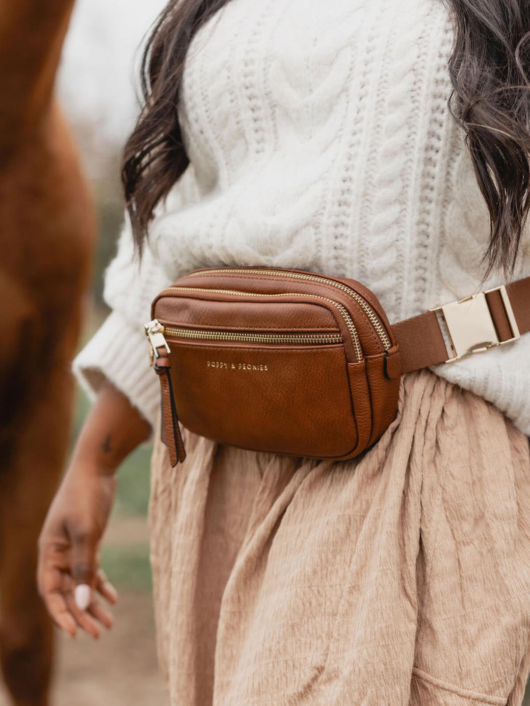 On The Run belt bag vegan leather chestnut