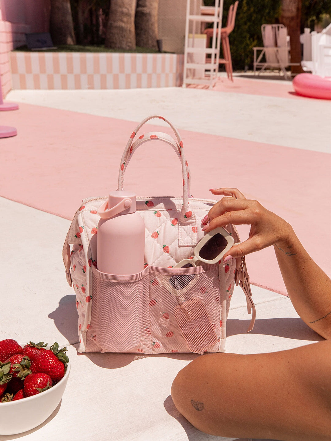 The Lunch Bag Quilted Mini Strawberry Print