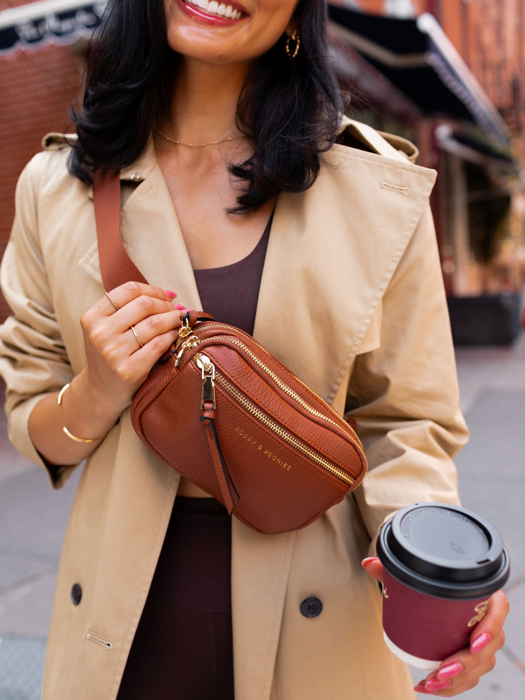 On The Run belt bag vegan leather chestnut