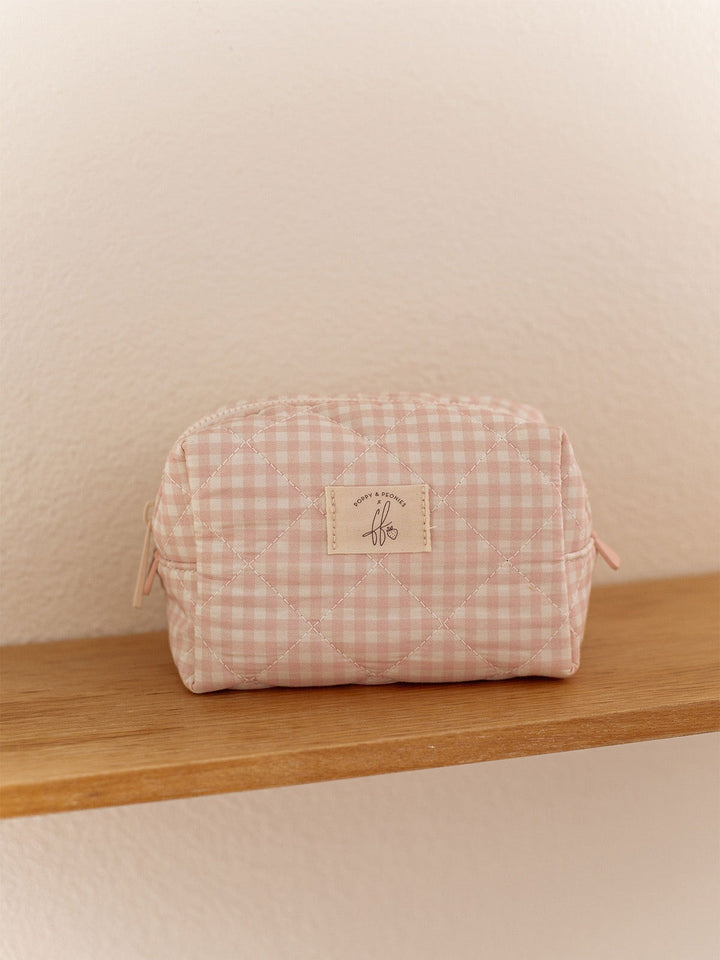 Quilted Cosmetic Case Pink Gingham