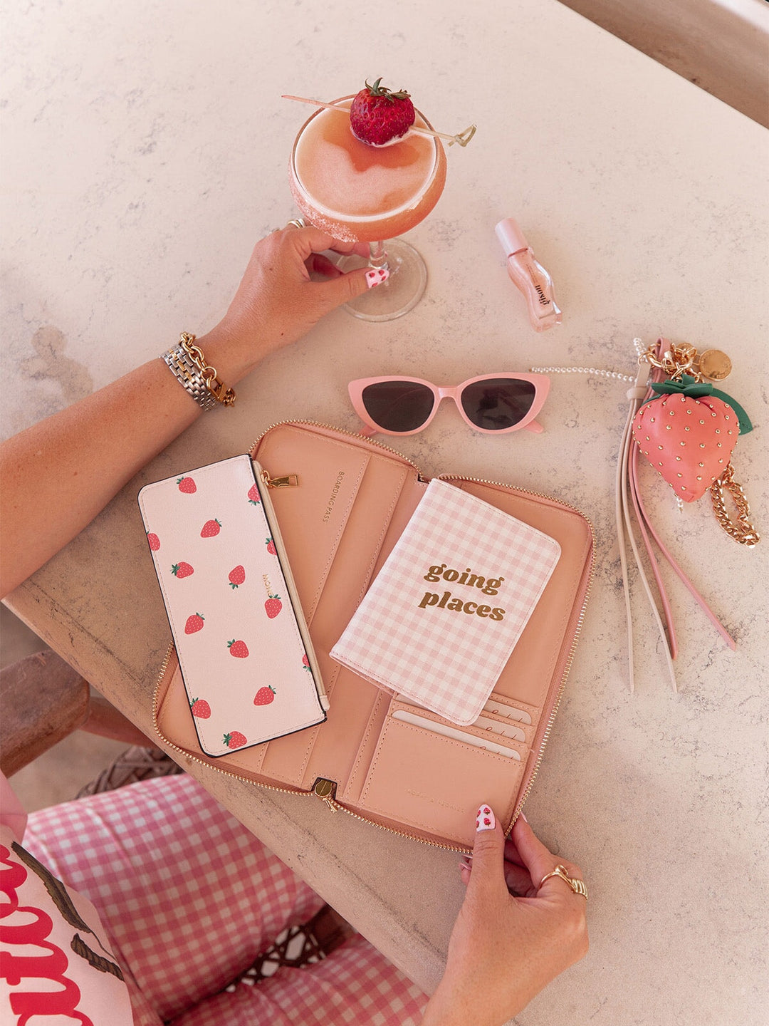 Wanderlust Travel Wallet Strawberry Print