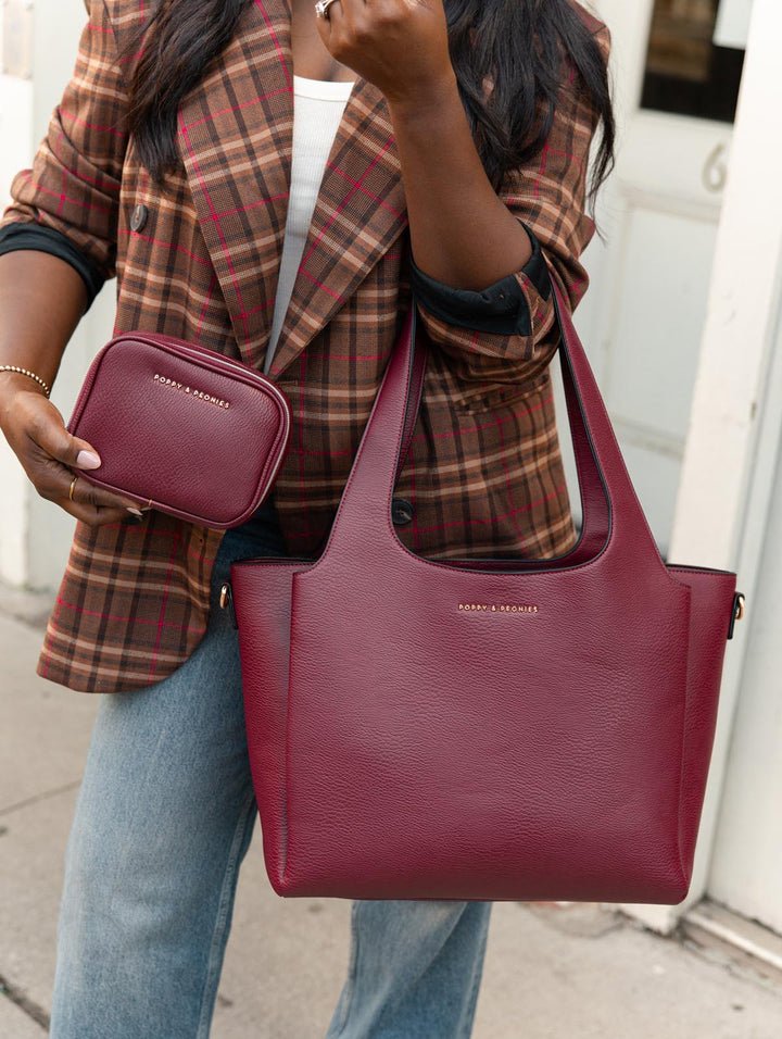 Poppy & Peonies Prime Day Duo in Berry styled together, featuring The Companion Tote and coordinating Pretty Connected Case for everyday organization.