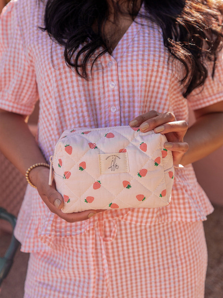 Quilted Cosmetic Case Mini Strawberry Print