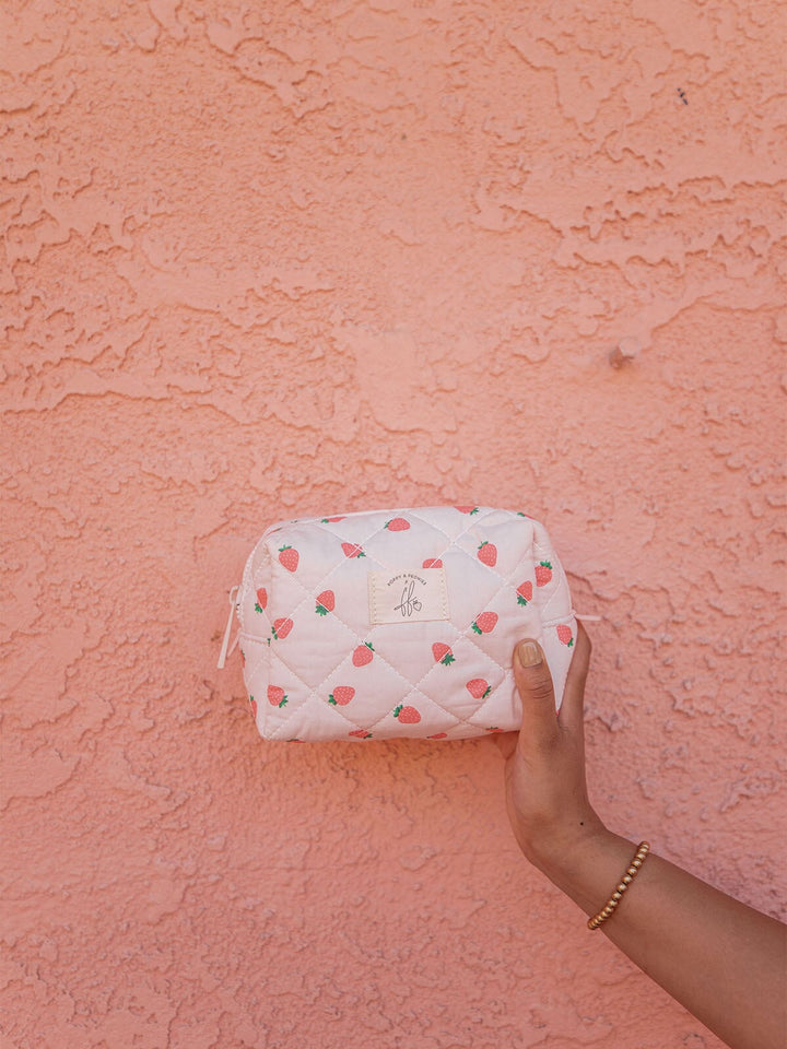 Quilted Cosmetic Case Mini Strawberry Print