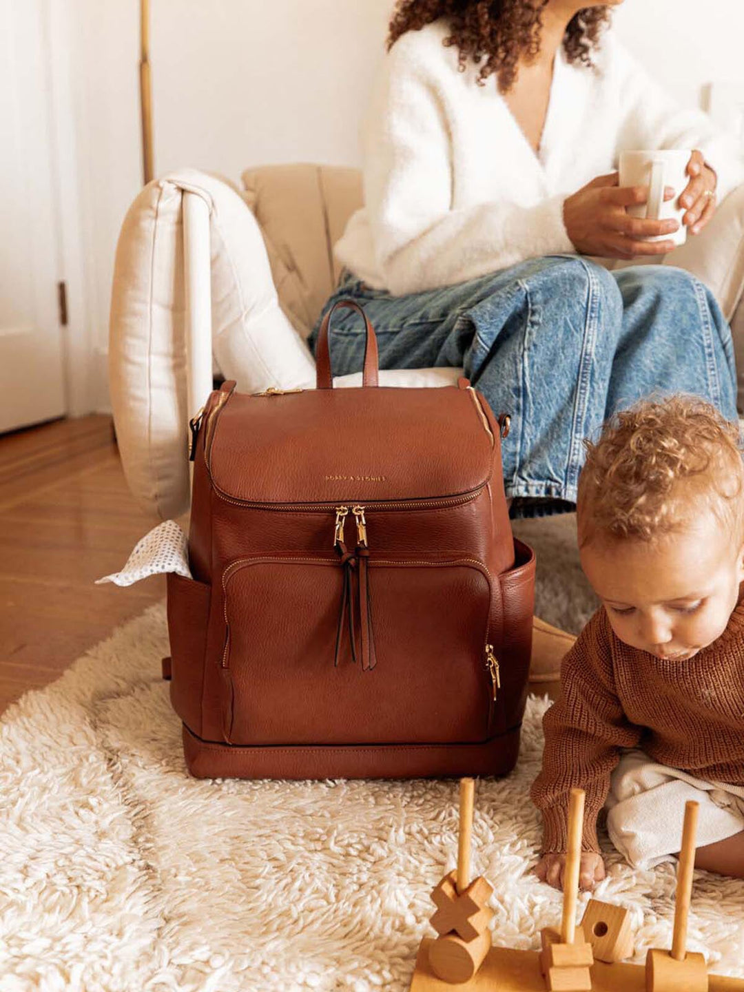 brown leather diaper backpack Lullaby Diaper Backpack Chestnut