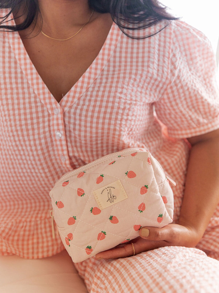 Quilted Cosmetic Case Mini Strawberry Print