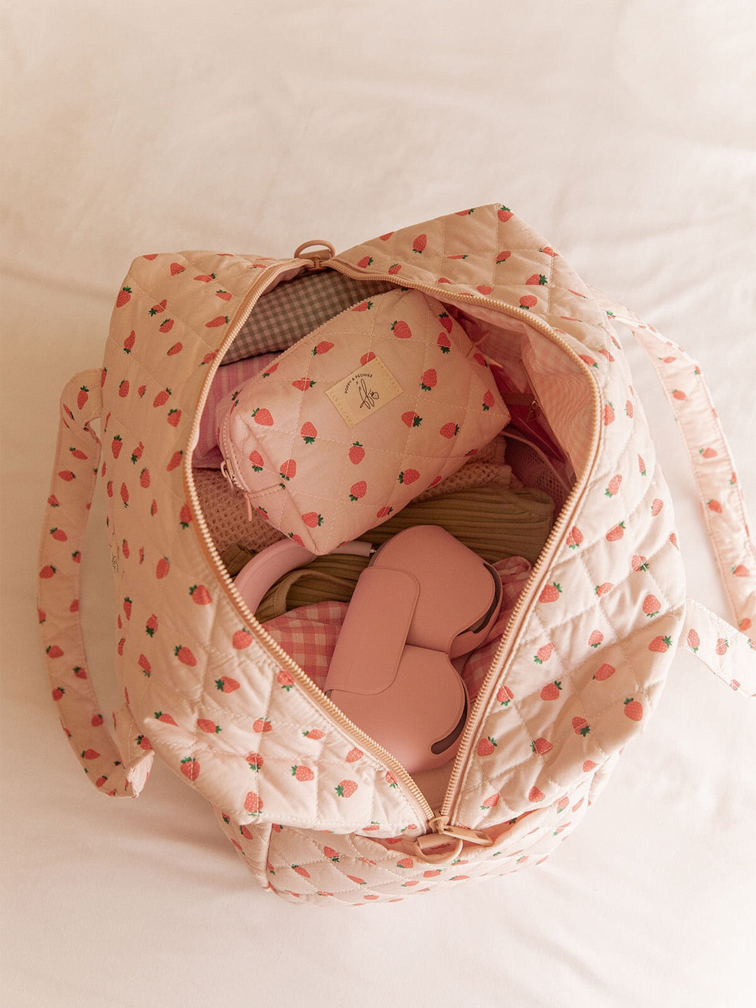 Quilted Cosmetic Case Mini Strawberry Print