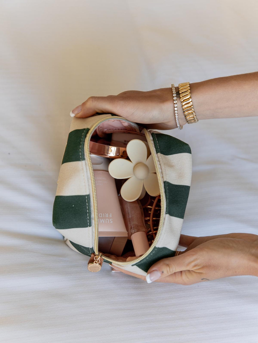 Green Stripe Cosmetic Case