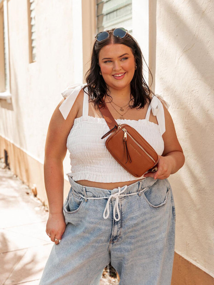 On The Run belt bag vegan leather cognac