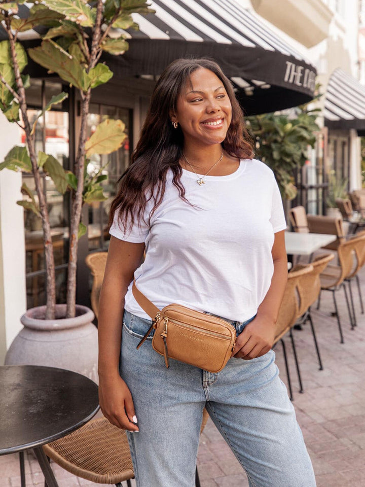 On The Run belt bag vegan leather camel