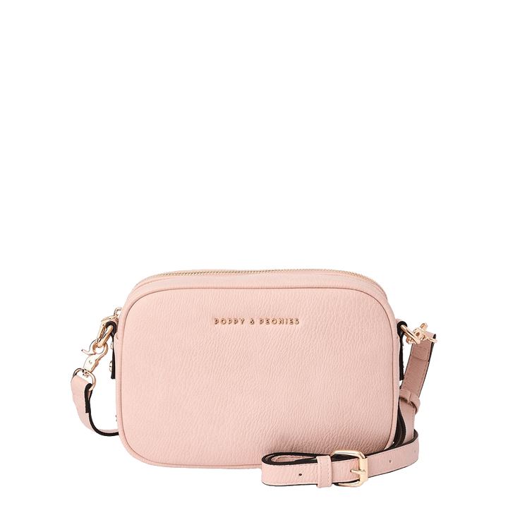 Light pink vegan leather crossbody bag with detachable strap