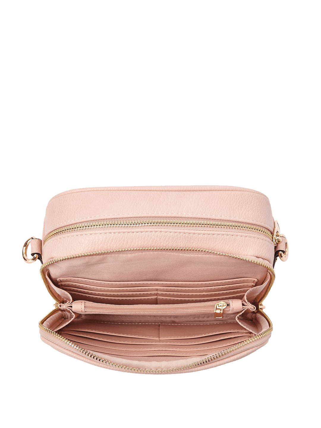Light pink vegan leather crossbody bag with built in wallet