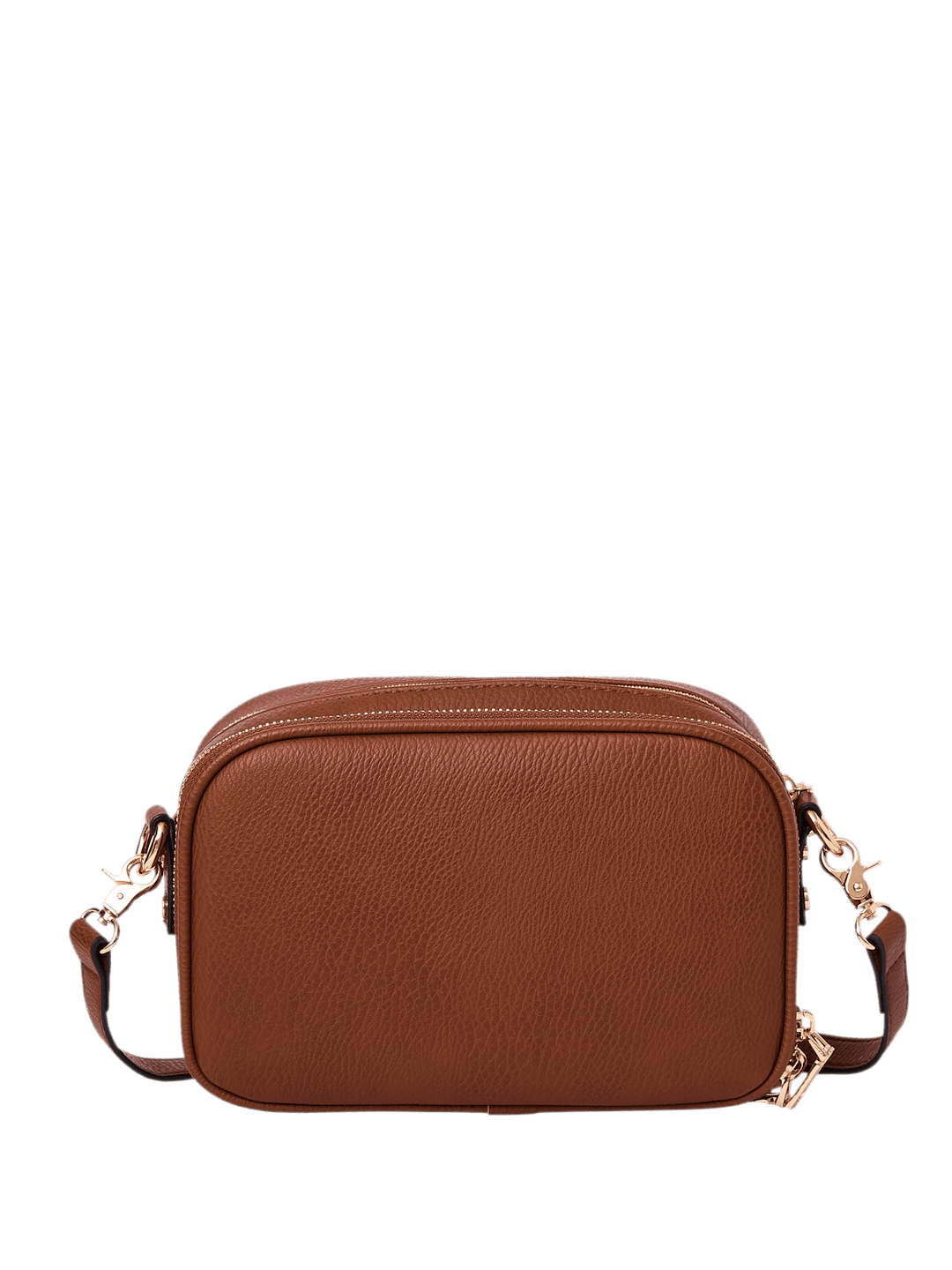 Brown vegan leather crossbody bag on a transparent background