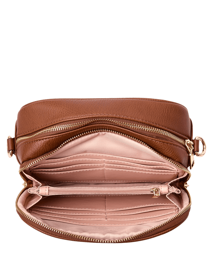 Interior of a vegan leather brown bag