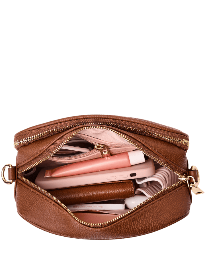 Interior of a vegan leather brown bag