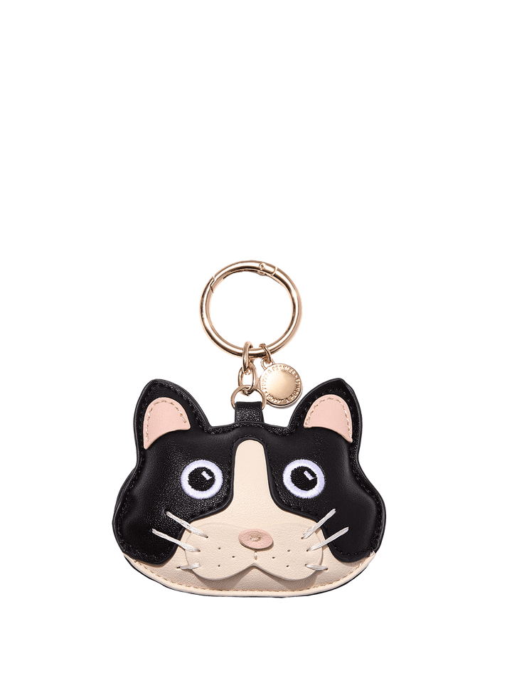 Black and white cat face bag charm