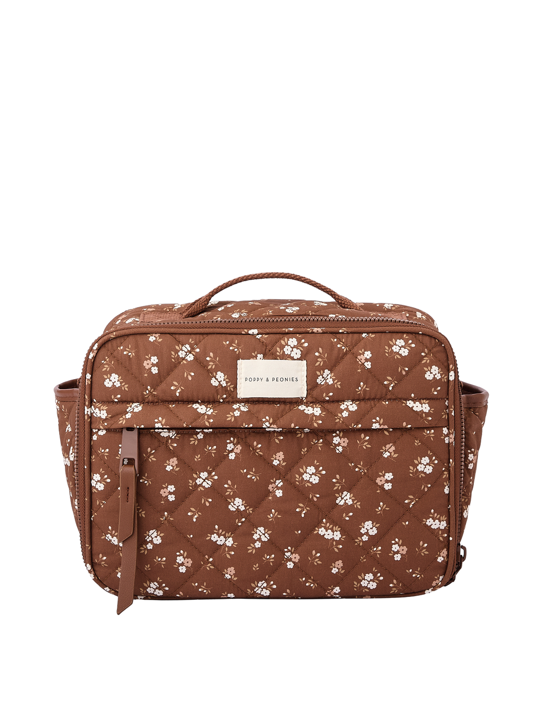 Poppy & Peonies The Lunch Box in Brown Floral front view.