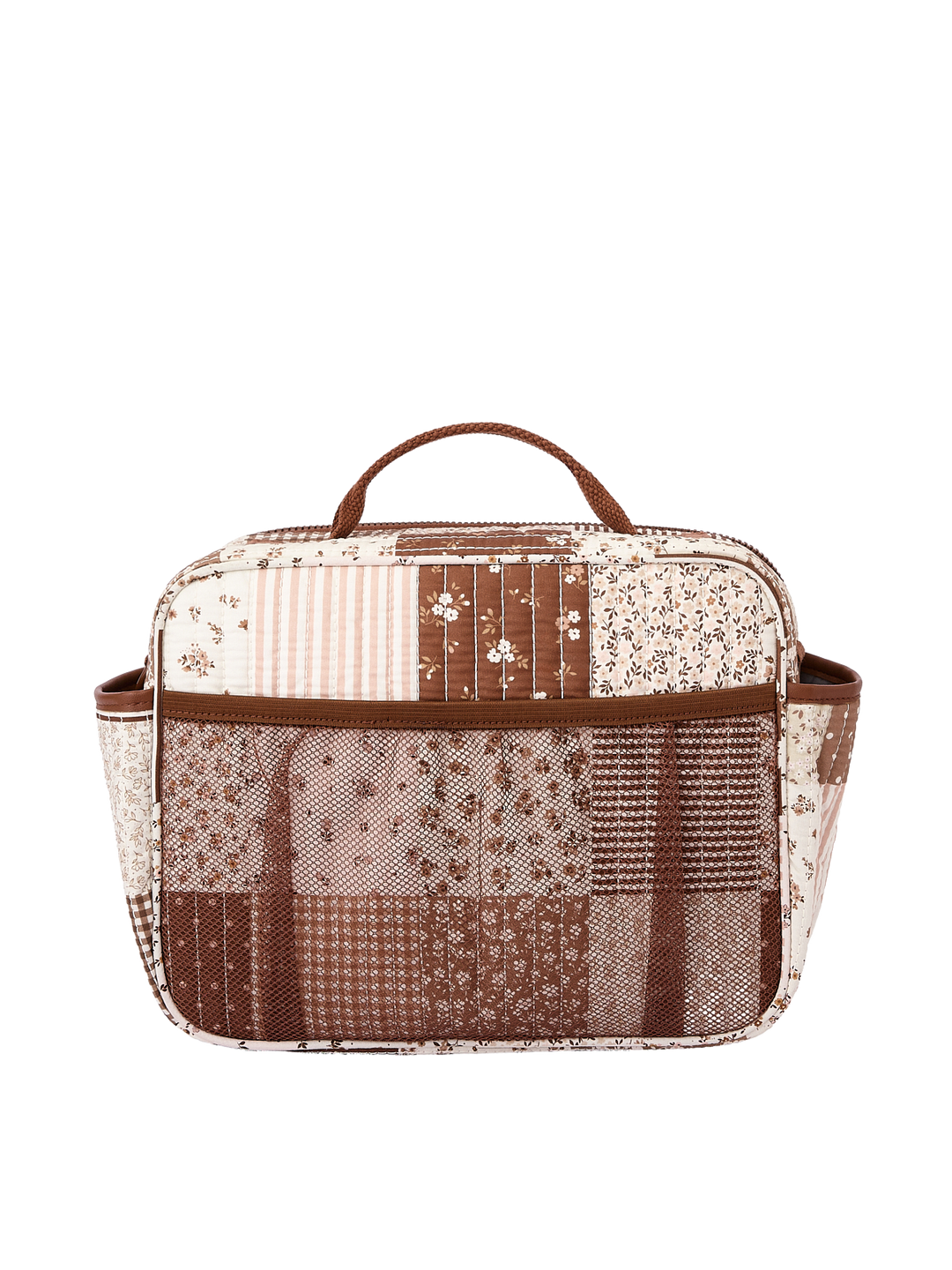 Poppy & Peonies The Lunch Box in Brown Patchwork back view.
