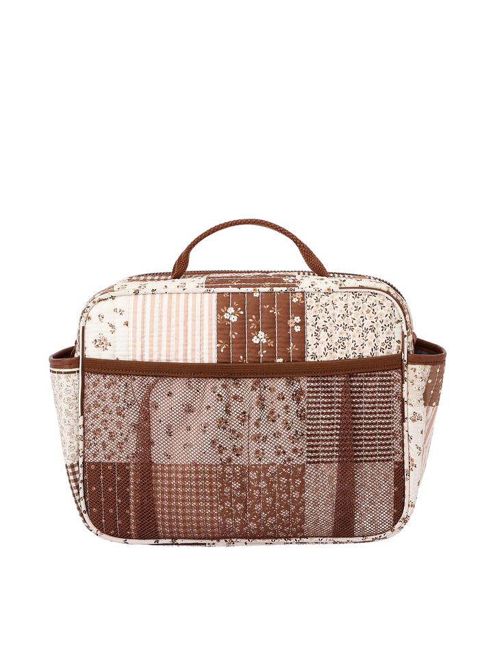 Poppy & Peonies The Lunch Box in Brown Patchwork back view.