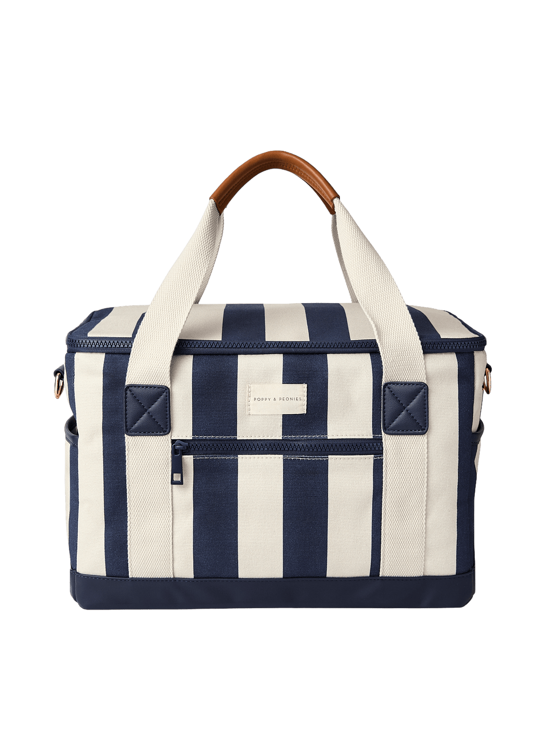 Navy and white striped cooler bag