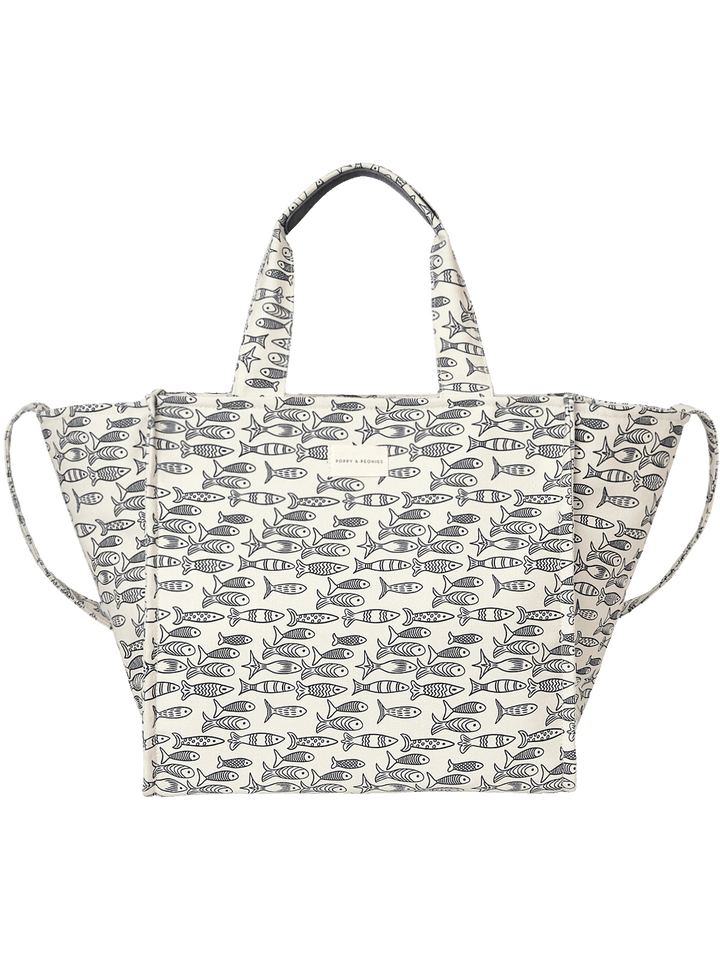 Large tote bag with fish pattern