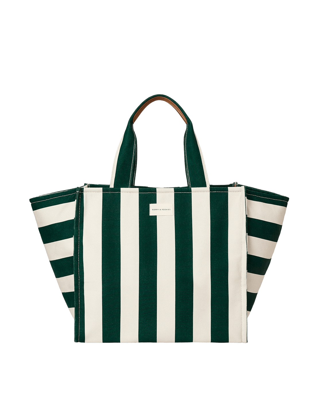 Green and white striped tote bag