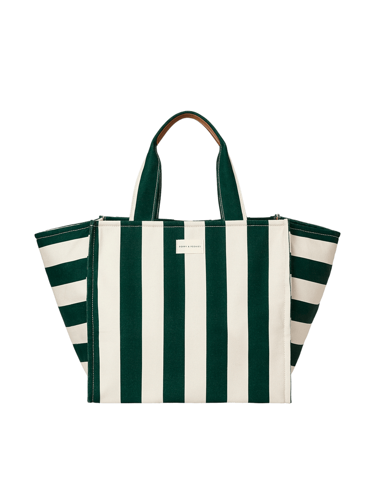 Green and white striped tote bag