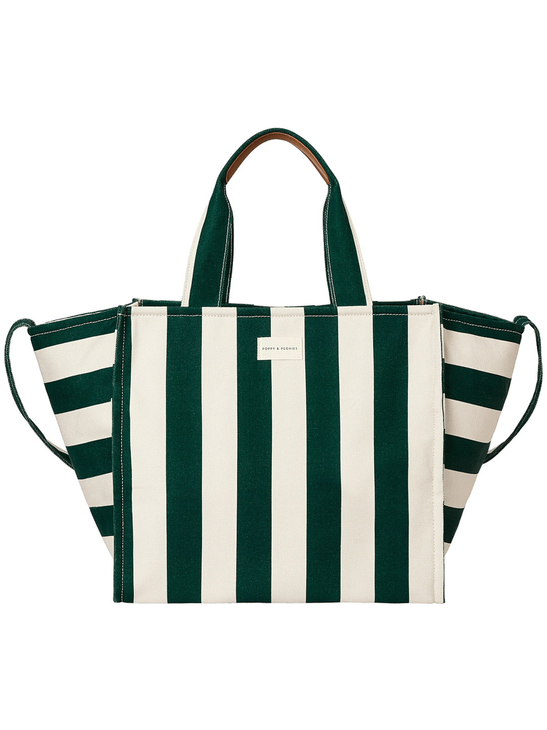Green and white striped tote bag