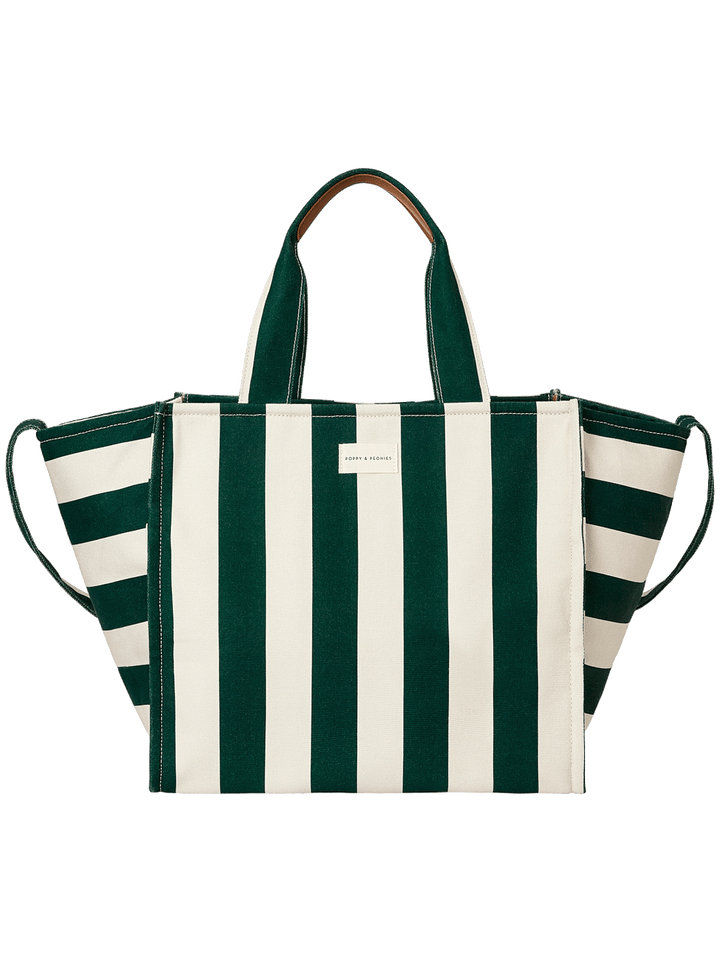 Green and white striped tote bag