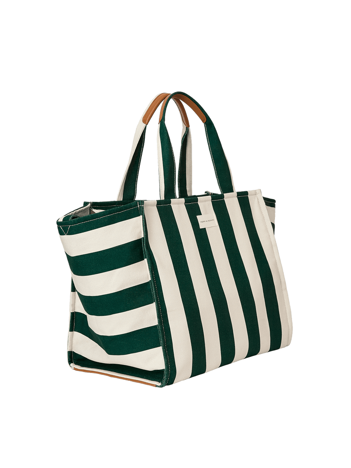 Green and white striped tote bag 