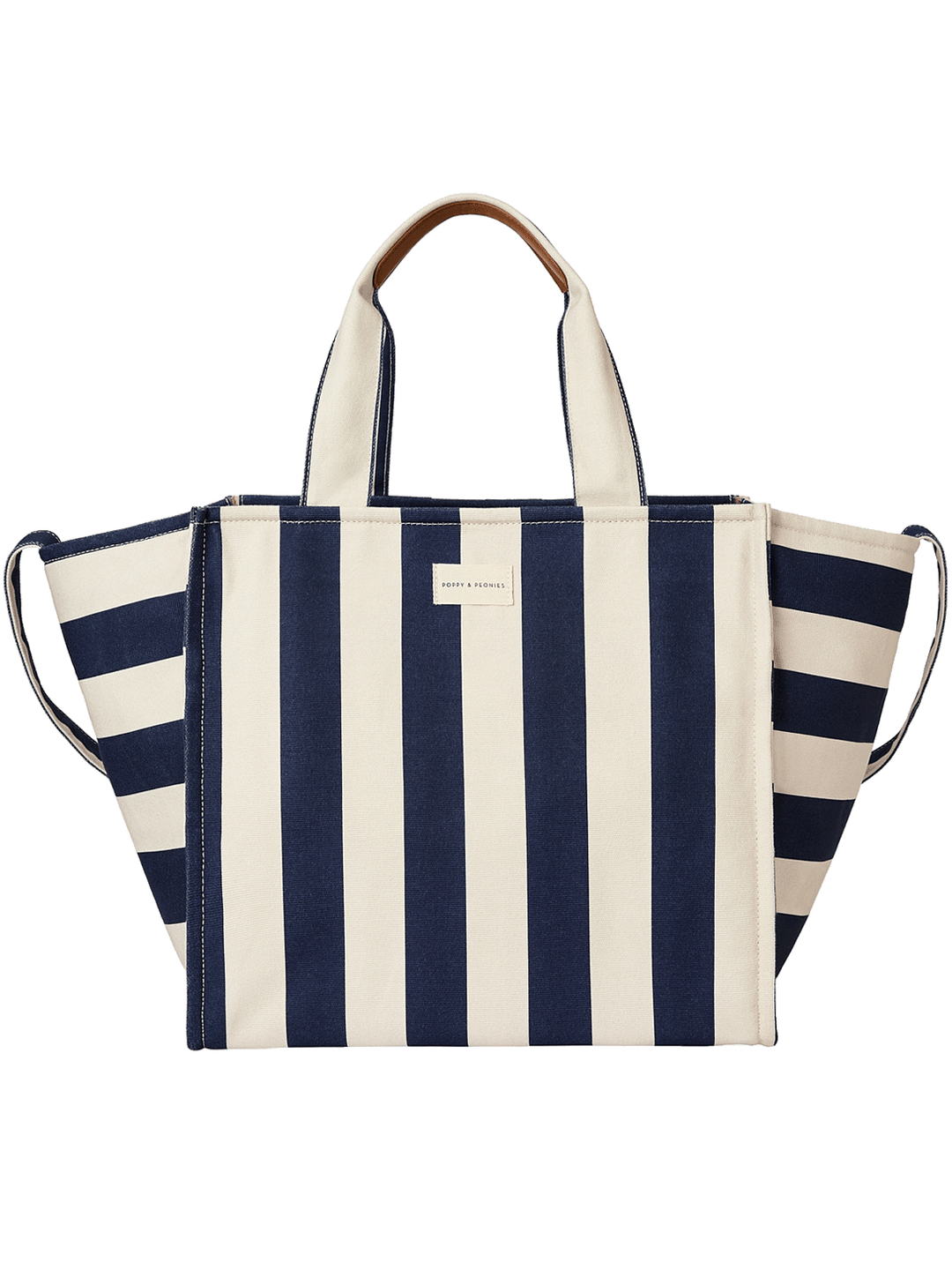 Navy and white striped tote bag