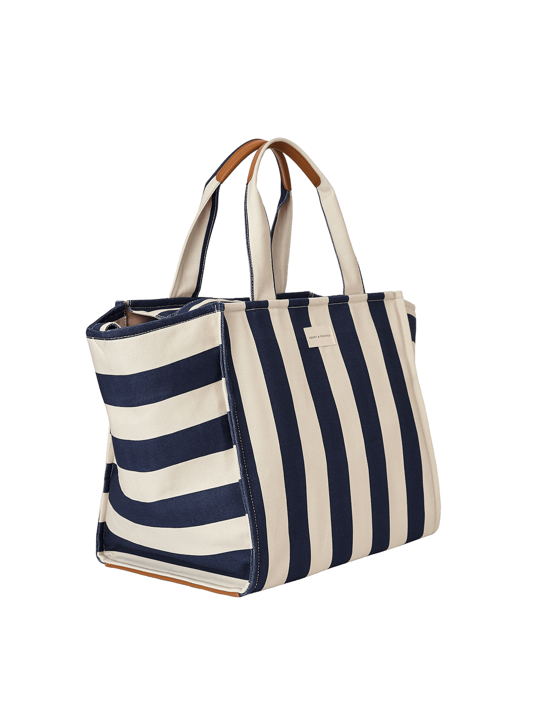 Navy and white striped tote bag