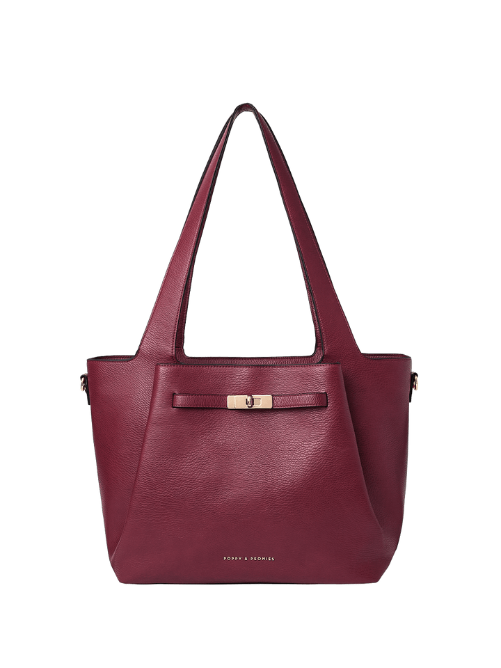 Berry coloured vegan leather tote bag with gold hardware