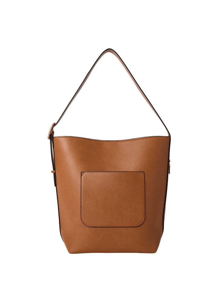 Brown vegan leather bucket bag
