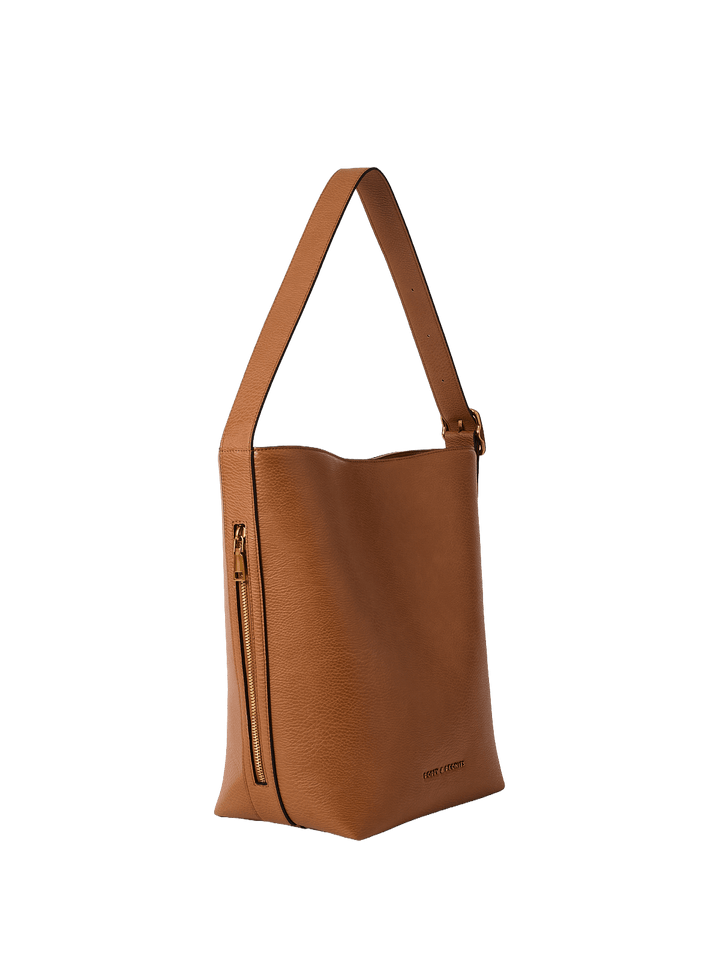 Brown vegan leather bucket bag