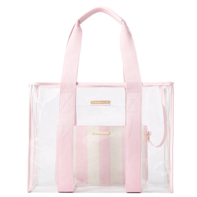 Front of a see through Poppy and Peonies beach tote